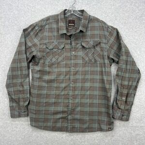 Prana Shirt Mens XL Brown Green Check Roll Tab Long Sleeve Organic Sustainable
